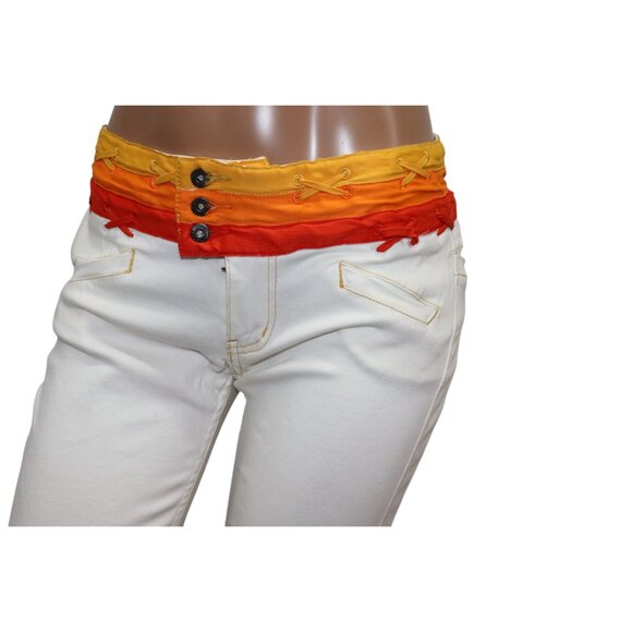 Vintage Y2K Mid Rise Pepe Jeans 73 White Skinny Pants Retro Patch Size 27 - Picture 5 of 9